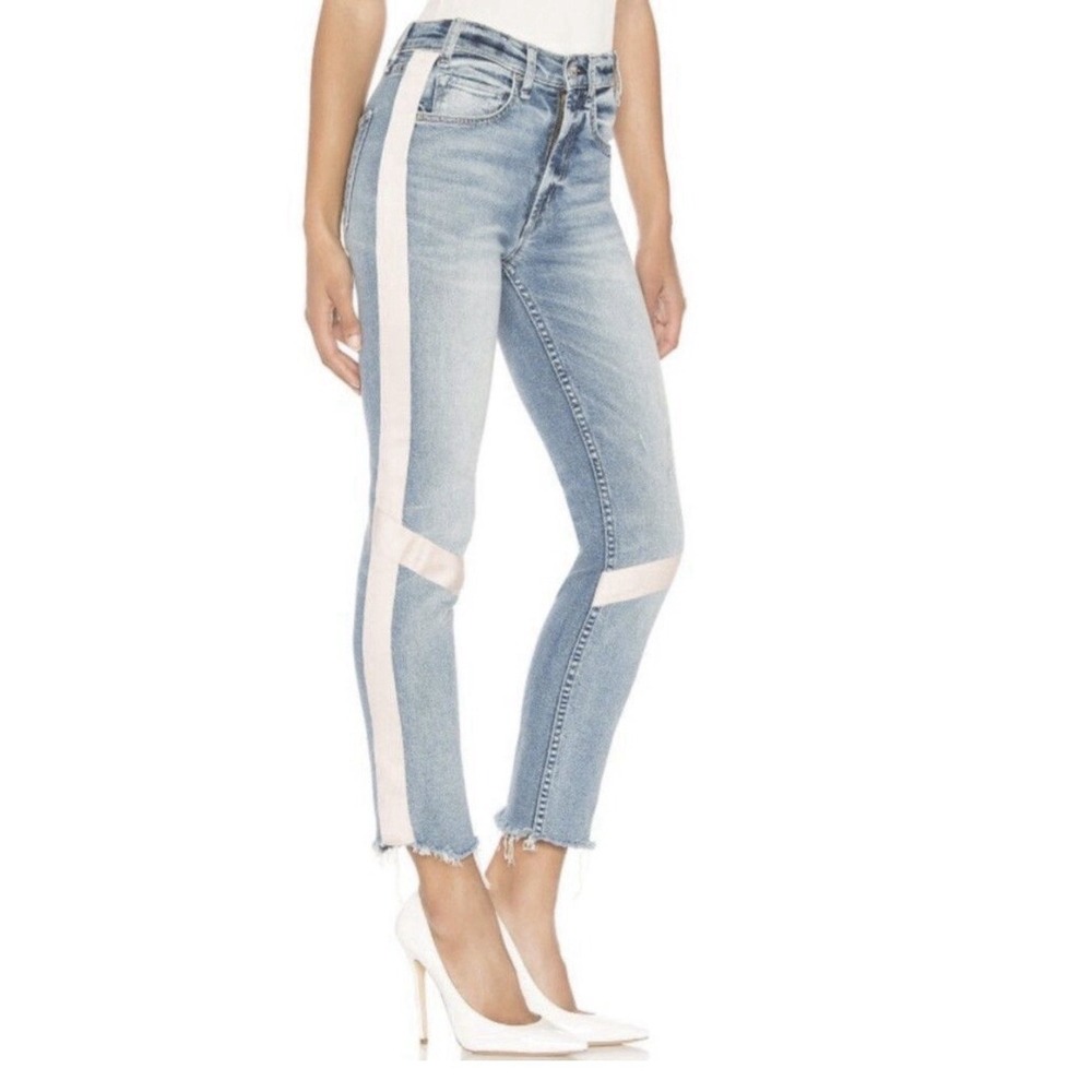 McGuire High Waist Vintage Slim 30 Womens Pink Tuxedo Stripe Blue Denim USA NWT